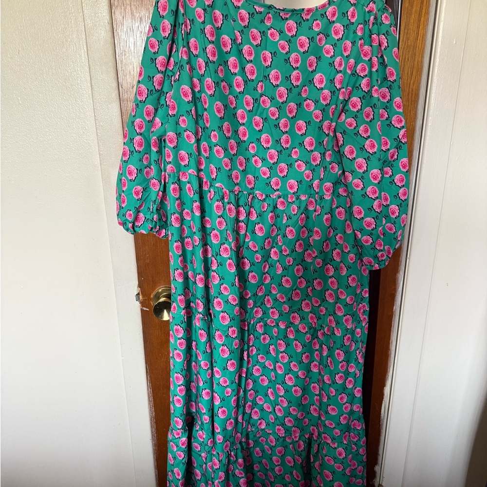 Floral Green and Pink Women's Dress
